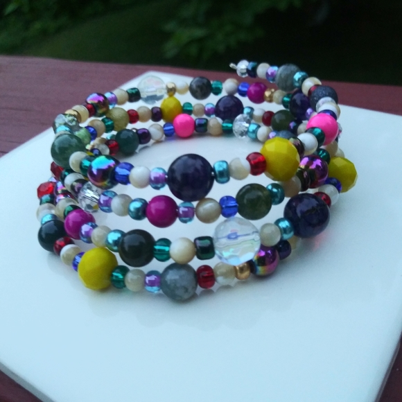 NEW Handmade Jasper Mother of Pearl Agate Jasper Beaded Bracelet Unique Cute - Picture 8 of 8